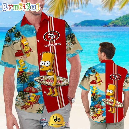 Custom Name NFL San Francisco 49ers Special Bart Simpson Tropical Hawaiian Shirt