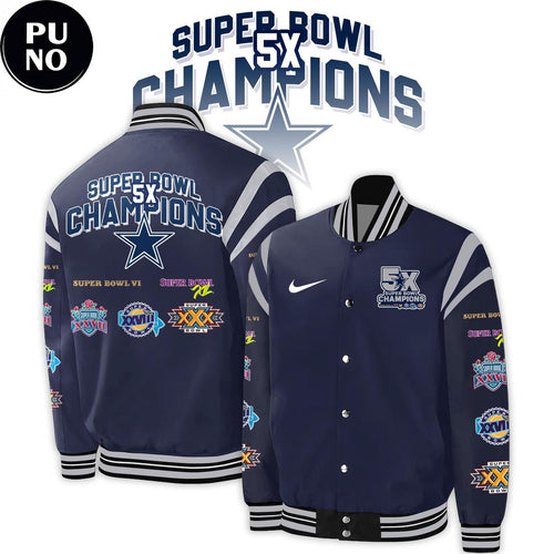 Dallas Cowboys 5 Time Super Bowl Champions Patch Throwback Baseball Jacket