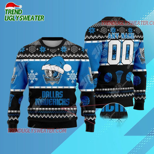 Personalized Dallas Mavericks Winter Court Victory Ugly Christmas Sweater