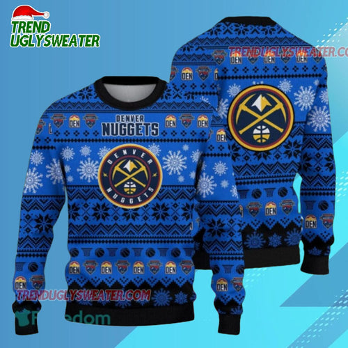 Denver Nuggets Snowfall Hoops Ugly Christmas Sweater