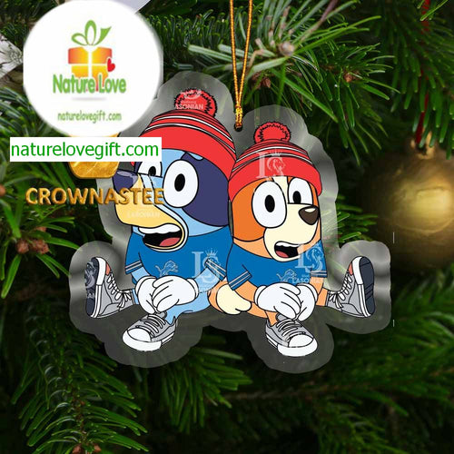 Detroit Lions Bluey And Bingo Christmas NFL Acrylic Christmas Tree Decoration Ornament 18838