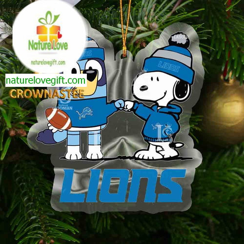 Detroit Lions Snoopy & Bluey Football NFL Acrylic Christmas Tree Decoration Ornament