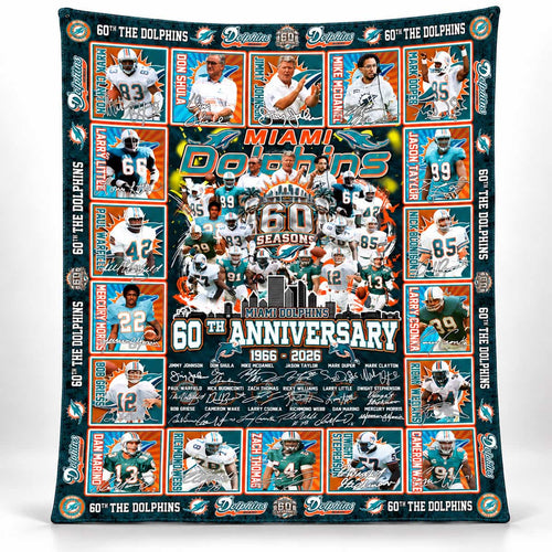 Dolphins 60th Anniversary 1966-2026 Quilt Blanket