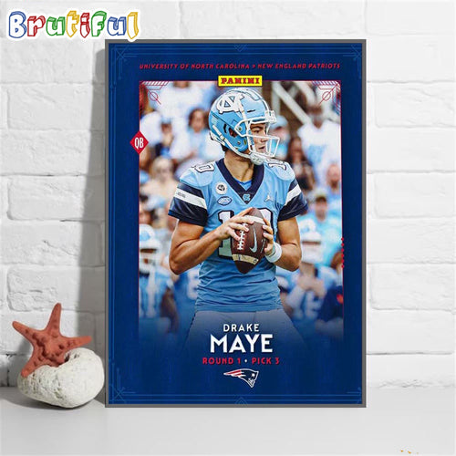 Drake Maye To Picked No 3 Round 1 By New England Patriots NFL Draft Detroit 2024 Wall Art Poster Canvas