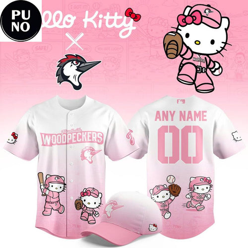 Fayetteville Woodpeckers x Hello Kitty 2026 Pink Personalized Baseball Jersey