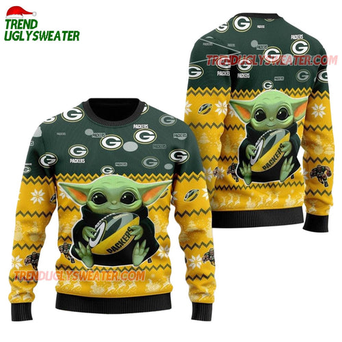 Green Bay Packers Baby Yoda Hug The Ball Christmas Ugly Sweater