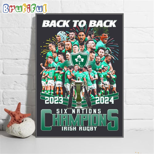 Irish Rugby 2024 Back To Back Champions Wall Art Poster Canvas