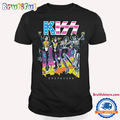 KISS Destroyer Flocked Blacklight Graphics Design T Shirt