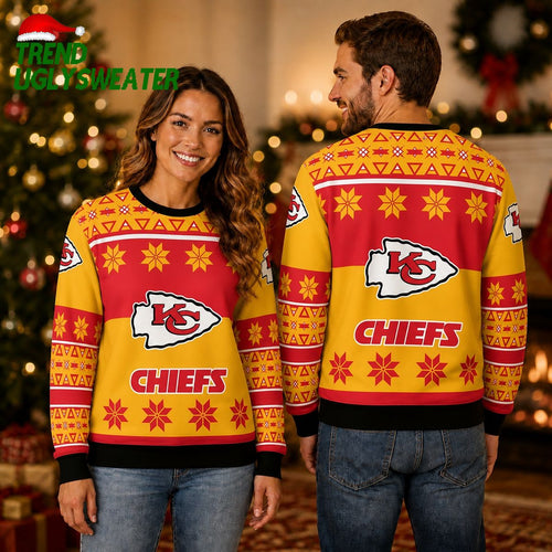 Kansas City Chiefs Logo Big Snowflake Pattern Ugly Christmas Sweater