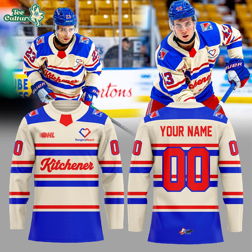 Kitchener Rangers WARMUPS RTown BattleBuilt Combo Hockey Jersey Custom Name, Number