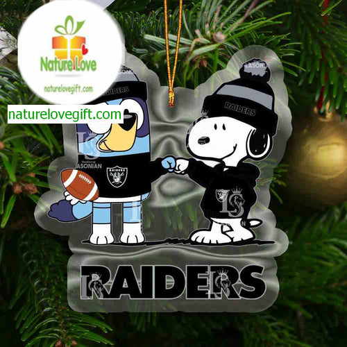 Las Vegas Raiders Snoopy & Bluey Football NFL Acrylic Christmas Tree Decoration Ornament 19157