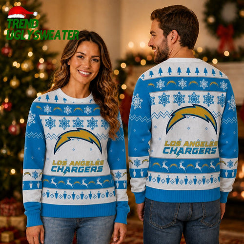 Los Angeles Chargers Bolt Logo Winter Reindeer Ugly Christmas Sweater