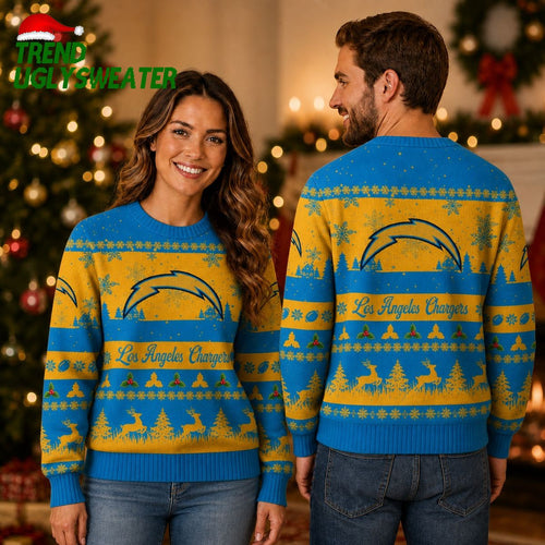 Los Angeles Chargers Reindeer and Christmas Tree Ugly Christmas Sweater