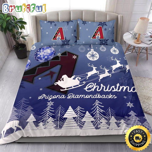 MLB Arizona Diamondbacks Bedding Sets Santa Claus Sleigh And Reindeer Christmas Bedding Sets Quilt Bedding Sets