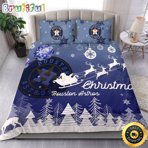 MLB Houston Astros Bedding Sets Santa Claus Sleigh And Reindeer Christmas Bedding Sets Quilt Bedding Sets