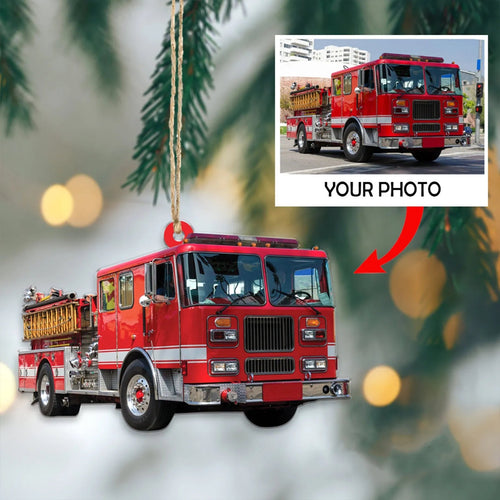 Custom Fire Truck Ornament - Personalized Photo Gift for Firefighter, Paramedic | Christmas Decoration