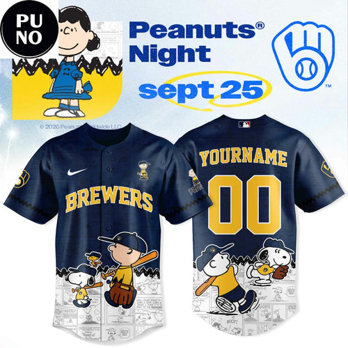 Milwaukee Brewers x Peanuts Night 2026 Personalized Baseball Jersey