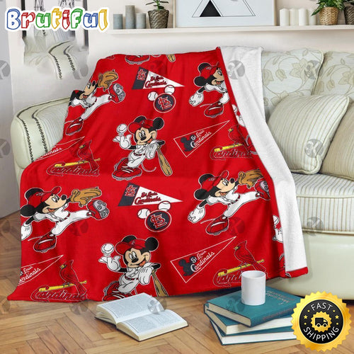Mickey Mouse Blanket Disney Mickey Mouse St. Louis Cardinals MLB Team Basebal Fleece Blanket