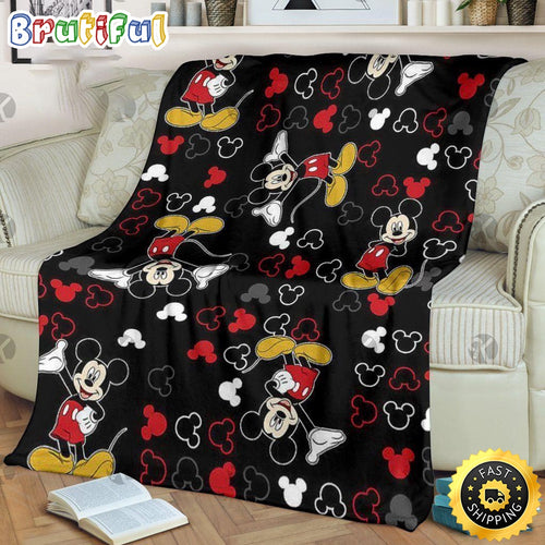 Mickey Mouse Blanket Mickey Mouse Posing Pattern Disney Symbol In Black Background Fleece Blanket