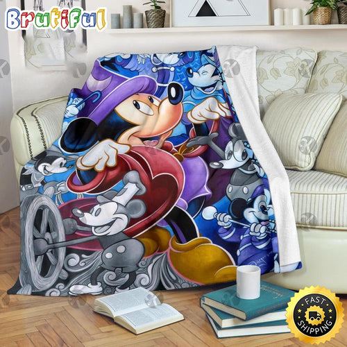 Mickey Mouse Blanket Mickey Mouse Wizard And Original Mickey Black And White Fleece Blanket