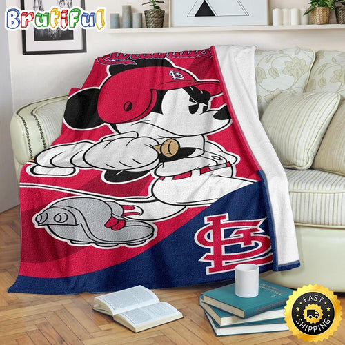 Mickey Mouse Blanket Mickey Plays Cardinals Fleece Blanket For Baseball Fan