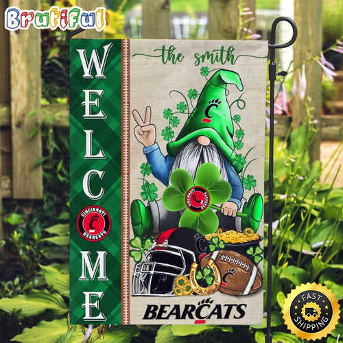 NCAA Cincinnati Bearcats Garden Flag St Patricks Day Gnome Shamrock Welcome Garden Flag