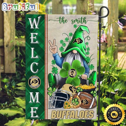 NCAA Colorado Buffaloes Garden Flag St Patricks Day Gnome Shamrock Welcome Garden Flag
