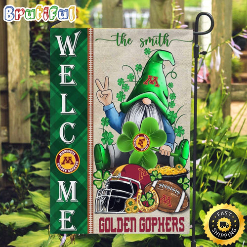 NCAA Minnesota Golden Gophers Garden Flag St Patricks Day Gnome Shamrock Welcome Garden Flag