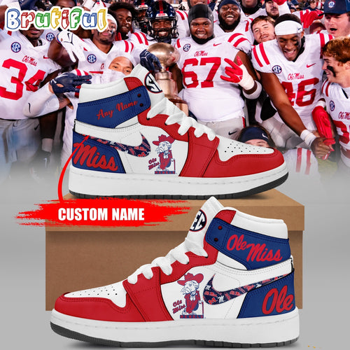 NCAA Ole Miss Rebels Football Team Air Jordan 1 Hightop Shoes