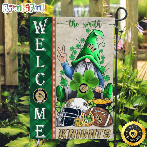 NCAA UCF Knights Garden Flag St Patricks Day Gnome Shamrock Welcome Garden Flag