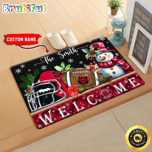 NCAA Arkansas State Red Wolves Doormat Welcome Christmas Custom Name Football Doormat