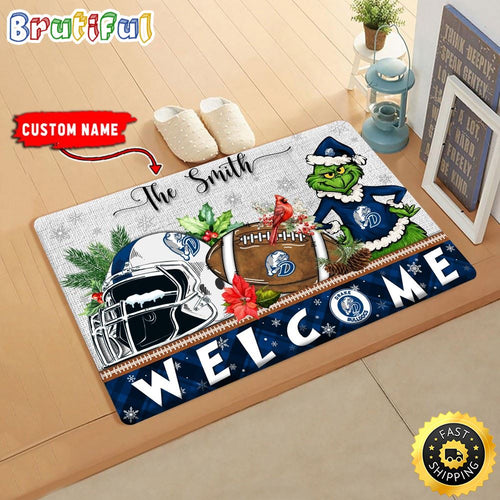 NCAA Drake Bulldogs Doormat Grinch Christmas Welcome Custom Name Football Doormat