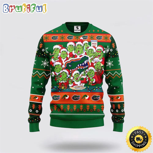 NCAA Florida Gators Christmas Ugly Sweater Print 12 Grinch Xmas Day Gift For Football Fans