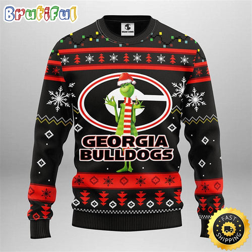 NCAA Georgia Bulldogs Christmas Ugly Sweater Print Funny Grinch Gift For Football Fans