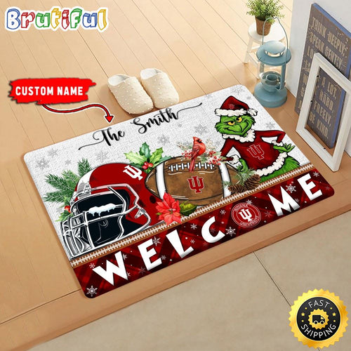 NCAA Indiana Hoosiers Doormat Grinch Christmas Welcome Custom Name Football Doormat
