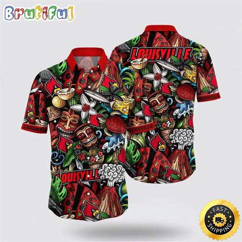 NCAA Louisville Cardinals Tiki Hippie Hawaiian Shirt The Perfect Summer Vibe For FootBall Fans