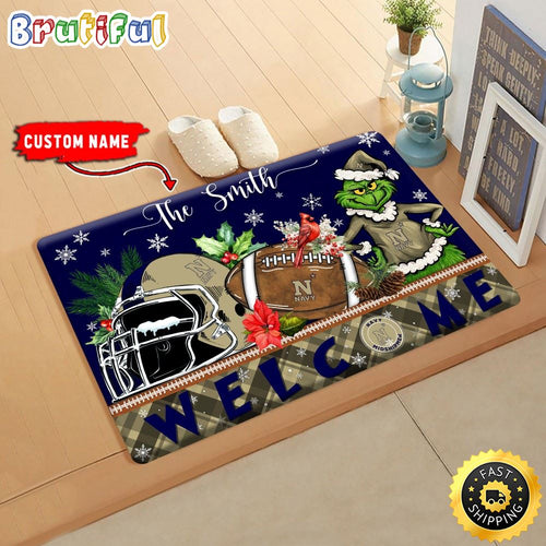 NCAA Navy Midshipmen Doormat Grinch Christmas Welcome Custom Name Football Doormat