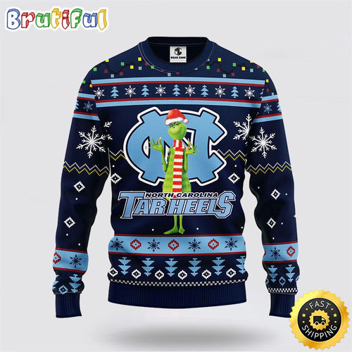 NCAA North Carolina Tar Heels Ugly Sweater Funny Grinch Ugly Christmas Sweater