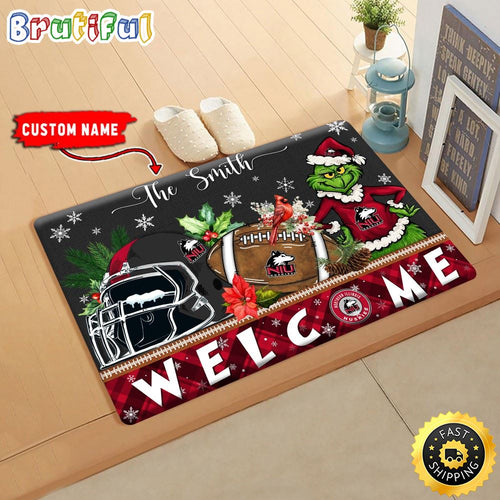 NCAA Northern Illinois Huskies Doormat Grinch Christmas Welcome Custom Name Football Doormat
