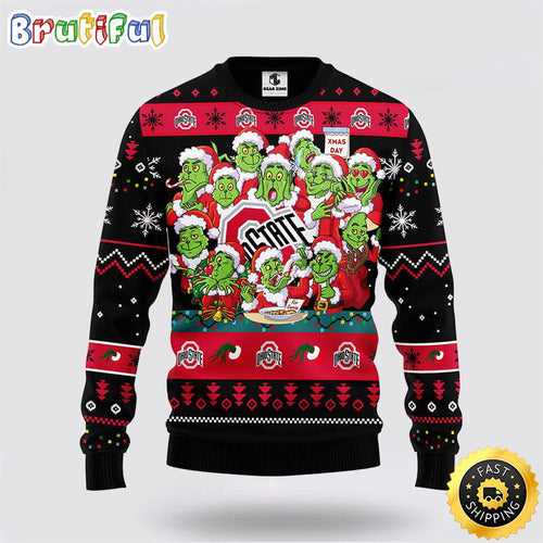 NCAA Ohio State Buckeyes Ugly Sweater 12 Grinch Xmas Day Ugly Christmas Sweater