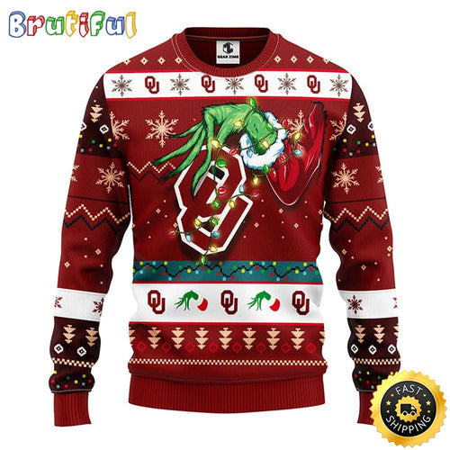 NCAA Oklahoma Sooners Christmas Ugly Sweater Grinch Gift For Football Fans