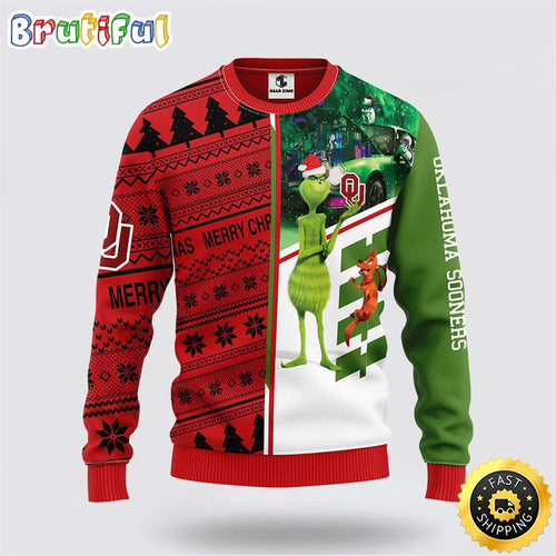 NCAA Oklahoma Sooners Ugly Sweater Grinch & Scooby-doo Ugly Christmas Sweater