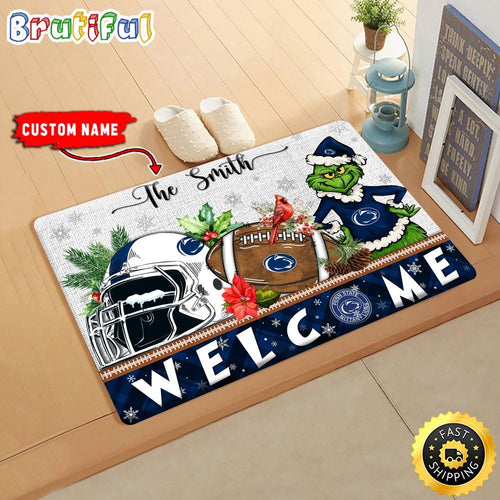 NCAA Penn State Nittany Lions Doormat Grinch Christmas Welcome Custom Name Football Doormat
