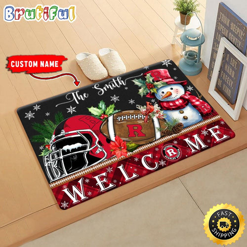 NCAA Rutgers Scarlet Knights Doormat Welcome Christmas Custom Name Football Doormat