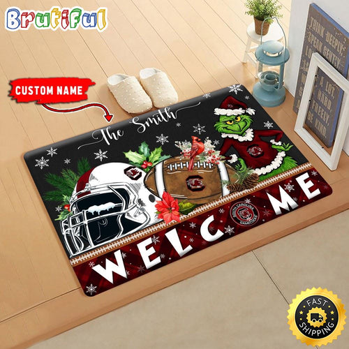NCAA South Carolina Gamecocks Doormat Grinch Christmas Welcome Custom Name Football Doormat