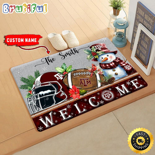 NCAA Texas A&M Aggies Doormat Welcome Christmas Custom Name Football Doormat
