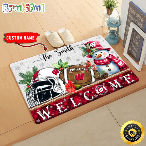 NCAA Wisconsin Badgers Doormat Welcome Christmas Custom Name Football Doormat