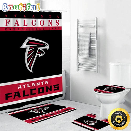 NFL Atlanta Falcons Shower Curtain Football Bathroom Mat Set and Shower Curtain