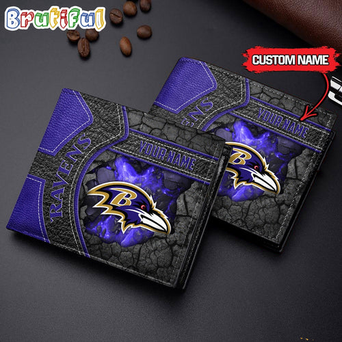 NFL Baltimore Ravens Football Custom Name Men’s Leather Wallet