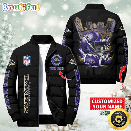 NFL Baltimore Ravens Puffer Jacket City Logo Print Jacket For Fans